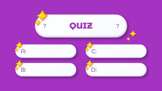 Modern 3D quiz template layout. Banner design for trivia games, multiple choice questions, or educational content. Stylish interface in contemporary style. vector