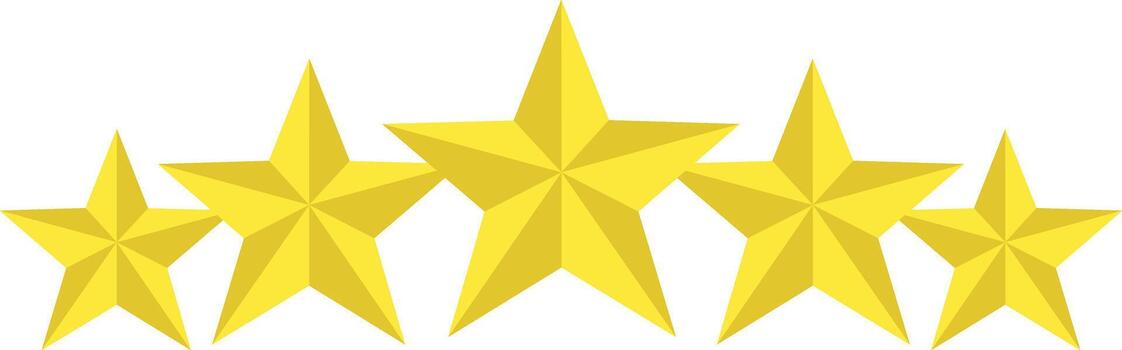 Five-Star Rating Icon . Row of Identical Yellow Stars in Horizontal Alignment for Review, Excellence, and Quality Feedback Themes vector