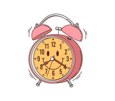 Retro hippie alarm clock character, groovy object vector