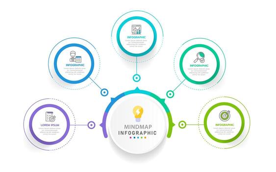 infografía modelo para negocio con 5 5 pasos moderno mapa mental diagrama con círculos temas, presentación infografía. vector