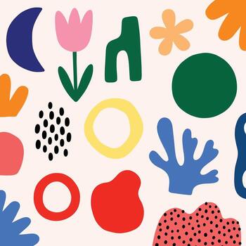 Playful abstract shapes create a modern, fun pattern great for branding or social media backgrounds vector