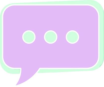 Pastel purple speech bubble icon with three dots, representing a typing or thinking message. vector