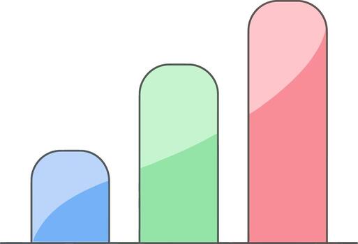 estilizado bar grafico con Tres vistoso, redondeado, ascendente barras demostración crecimiento. vector