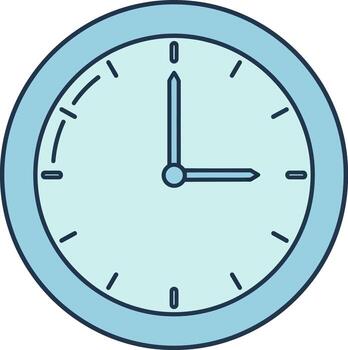 Simple Light Blue Analog Clock Showing Three O'Clock vector