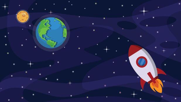 Rocket flying in outer space vector