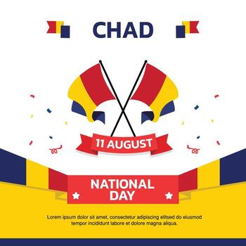 chad Independence Day design, August 11th design element box template with flag and at the bottom on background, ecuador map and flag vector