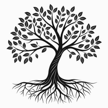 Tree of life with roots silhouette vector