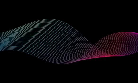 abstract colorful wave lines with blue and red gradient on black modern background vector
