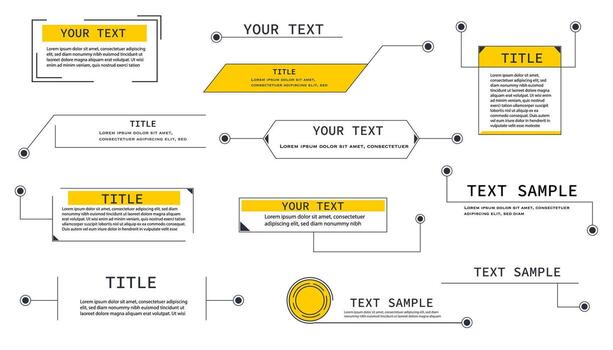 Text box frame, set title callout tech hud border menu, modern line interface board. Set game elements, web design template for text, banner. vector