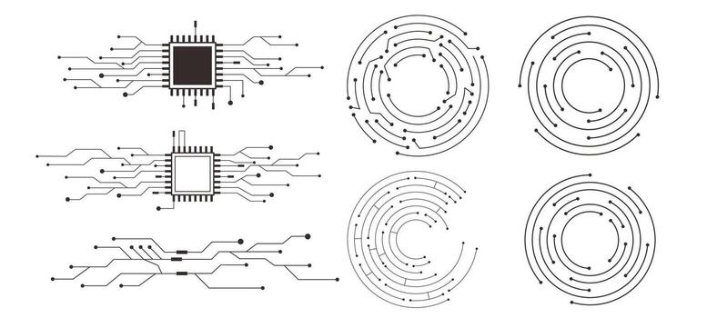 Circuit board circle line dots connection. Motherboard electronic technology data, electrical board, cpu. Innovative Electronic Network. Technology background, design elements vector