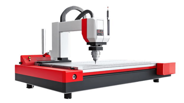 CNC milling machine with red and gray design, ideal for precision cutting and engraving. This advanced equipment is perfect for various materials and projects png