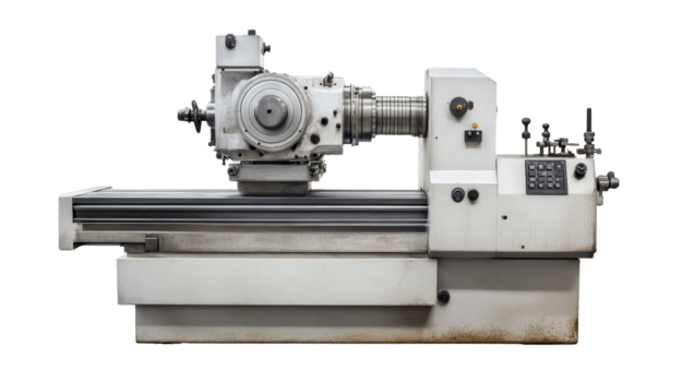 Industrial lathe machine used for precision metalworking tasks, featuring robust design and various controls for machining operations png