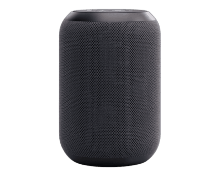 inteligente casa altoparlante con elegante disegno, con nero maglia esterno, isolato su trasparenza sfondo. Questo moderno dispositivo è Perfetto per valorizzare casa automazione e Audio esperienze png