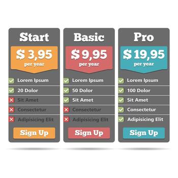 Pricing table for web design template vector