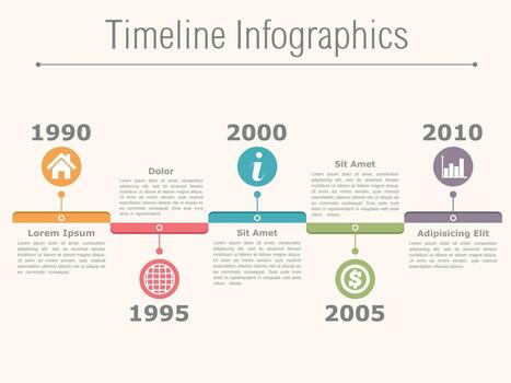 Timeline infographics design template with dates, icons and text vector
