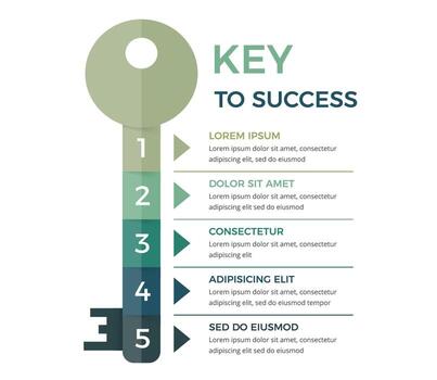 Infographic template with a key divided on 5 segments, key to success concept vector
