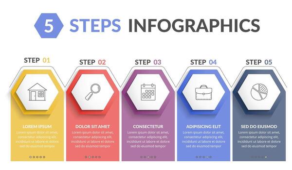 infografía modelo con 5 5 hexágonos con sitio para texto vector