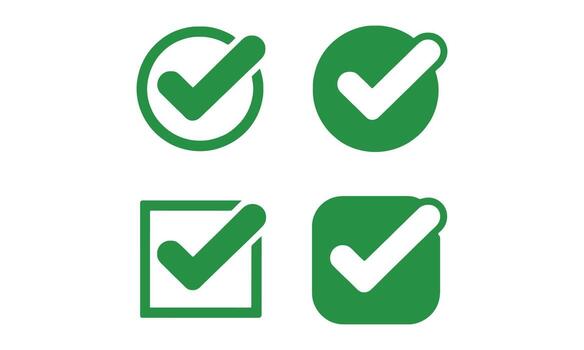 Approved Checkmarks Set, Green Tick in Circle, Square with White Backgrounds vector