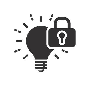 lightbulb with padlock, protect intellectual property, patent private icon, innovation invention concept, flat illustration vector