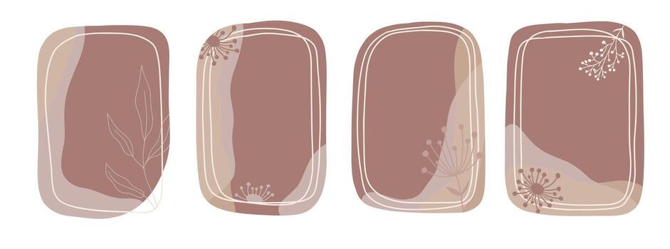 Boho Style Frames with Hand Drawn Botanical Details vector