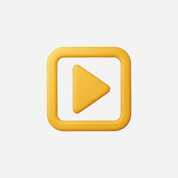 A modern yellow play button in a square frame, symbolizing action. vector