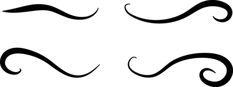 Swoosh and swoop underline. Handwritten underline accent element. Handdrawn scribble pen strokes. Memo note highlight. vector