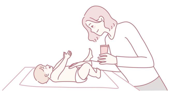 cuidando para un bebé pañal cambio y un precioso unión momento de conexión y afecto vector