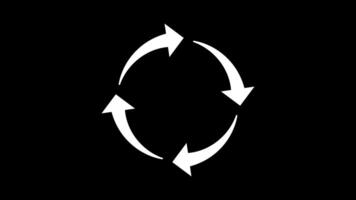 looping rotação animação do quatro branco, vermelho, Preto Setas; flechas formando uma circular ciclo em transparente fundo com alfa canal, desatado movimento gráfico para interface, carregando, processo video