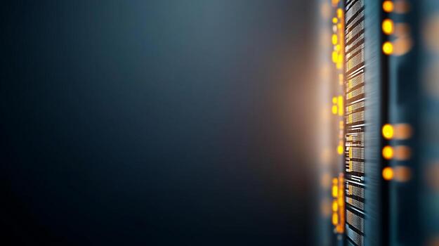 Modern data center with illuminated server racks showcasing advanced technology in operation photo