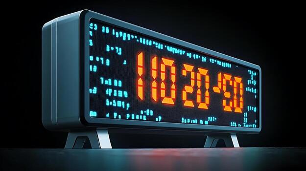 Modern digital clock displaying time in a dark setting with glowing numbers and sleek design photo