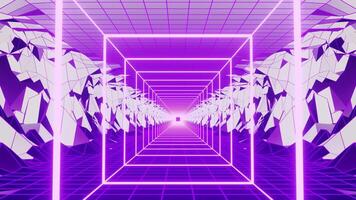 luz roxa néon quadrado em a montanhas fundo vj ciclo túnel video