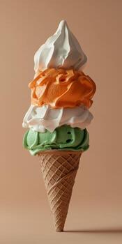 An ice cream cone with a rainbow flag on top photo