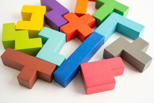 Logical thinking and problem solving creative business solution concept, puzzle geometric photo