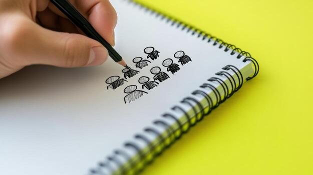 hand drawing team group on spiral notebook photo