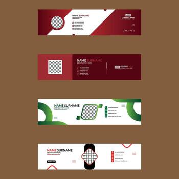 Modern Email Signature Design in a Bundle of Four. Creative Template Display for Promotion. vector
