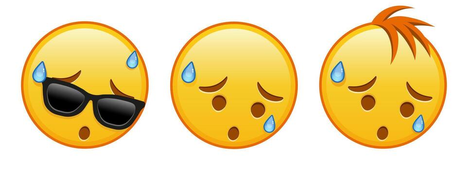 Set of three yellow emoji with an expression of disappointment and relief vector
