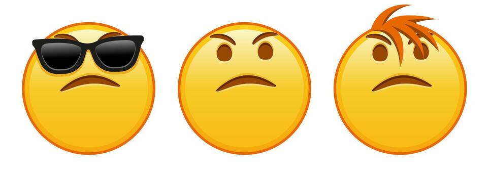 Set of three yellow emoji face with an expression of displeasure vector