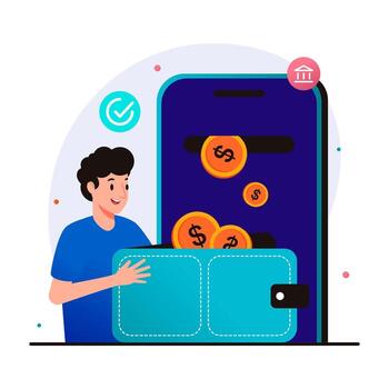 Person using a digital wallet for payments vector