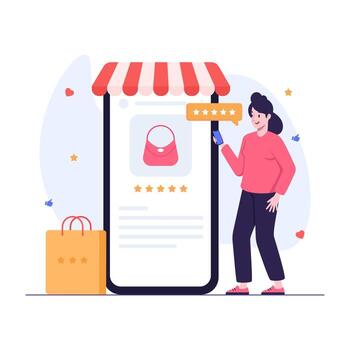 User rating a product on smartphone vector