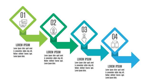 Square and arrow Infographic design elements and marketing icons with 4 steps can be used for workflow layouts, diagrams, annual reports, or web design. vector