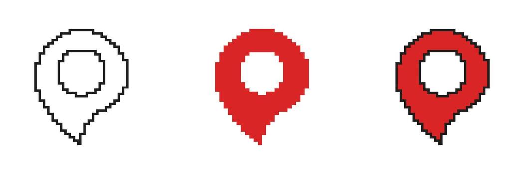 Pixel Art Map Pin Icon Set. Location Marker And Navigation Symbol Collection. Geolocation And Mapping Design Elements. Isolated Illustration vector