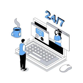 cliente apoyo 3d isométrica concepto con isometria personas diseño para web. cliente chateando con operador, hablando con consultor por llamar, resolviendo problemas y consiguiendo ayuda. ilustración vector