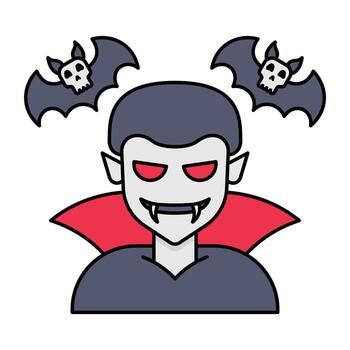Vampire Icon, Halloween Dracula Character with Fangs and Cape, Icon Line Color Style vector