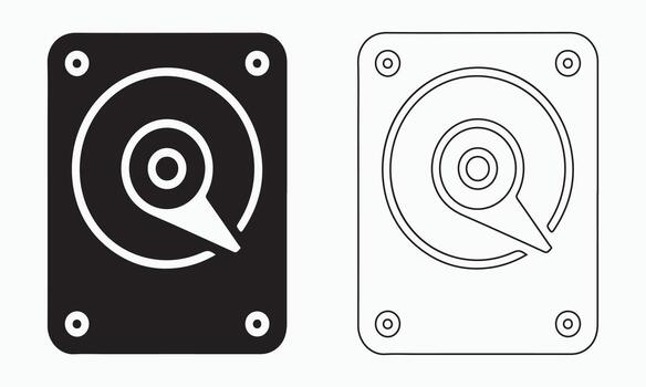 Hard Disk Drive HDD in Solid and Outline Styles vector