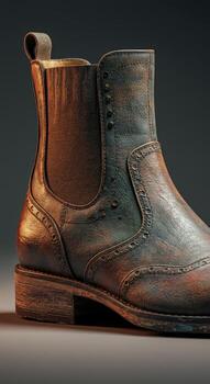 Rustic Patinated Leather Ankle Boot with Brogue Details photo