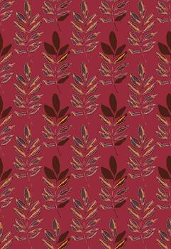 a pattern with leaves on a red background vector