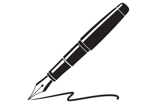 Elegant pen silhouette icon in minimal black style with sharp nib outline and clean lines vector