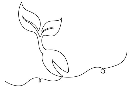 Continuous one line drawing of plant growth process from seed to sprout in minimal outline style vector