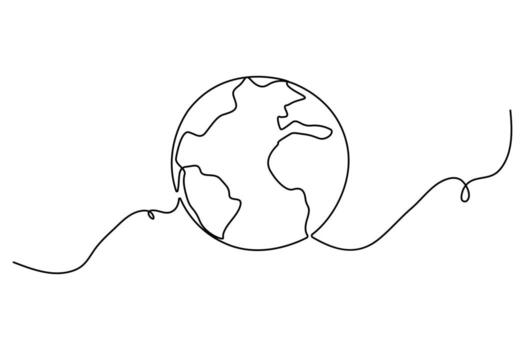 continuo uno línea dibujo de tierra globo en mínimo estilo representando global unidad y ambiente vector