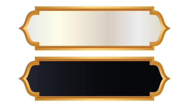 Set Luxury Islamic banner in golden frames text box, title frame template. Infographics design element related to Arabic cuture. Set of white web buttons on green background. Luxury gold islamic label vector